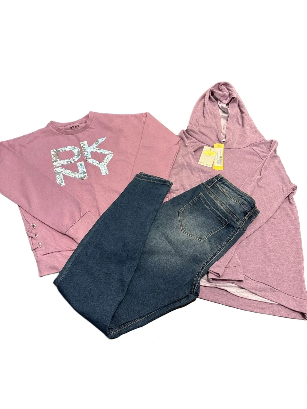 **Bundle**DKNY Girls' Lavender/Mauve Hooded Sweatshirt & Pullover with Jeans NWT